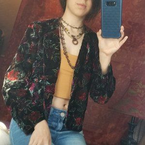 Velvet Floral Jacket, 1980s Vintage Size Small